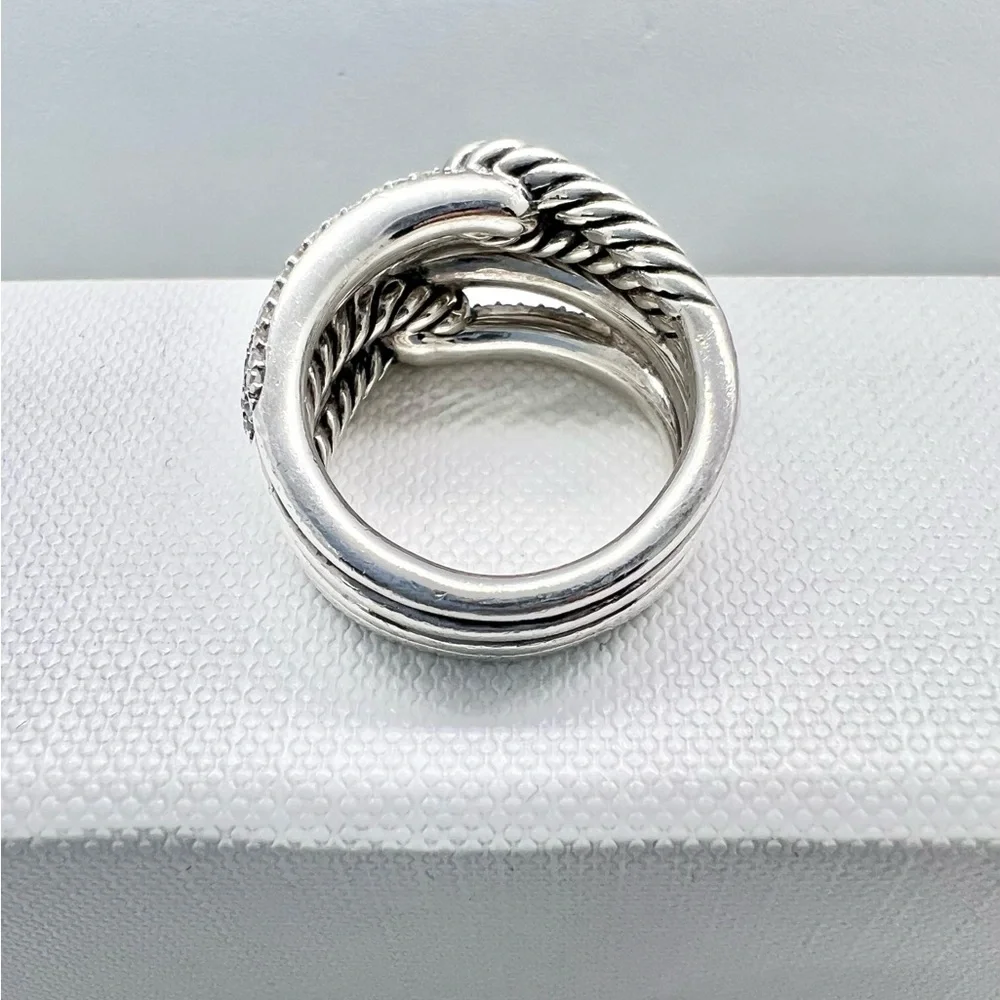 David Yurman Sterling Silver Double Loop Labyrinth Diamond Ring - Picture 4 of 15